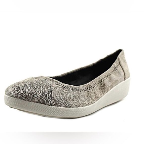 FitFlop Women's F-Pop Ballerina Leather Flat, Stone/Pebble Print Size 6,5 - Picture 1 of 14